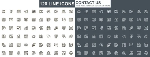 Contactez Nous Ligne Mince Icônes Ensemble Communication Ligne Messagerie Électronique — Image vectorielle