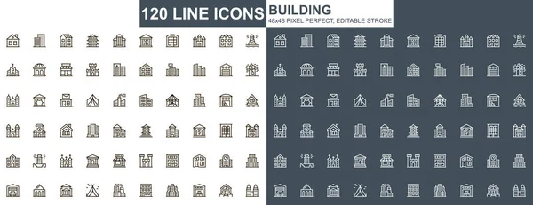 Building Thin Line Icons Set Real Estate Property Engineering Construction — Stock Vector