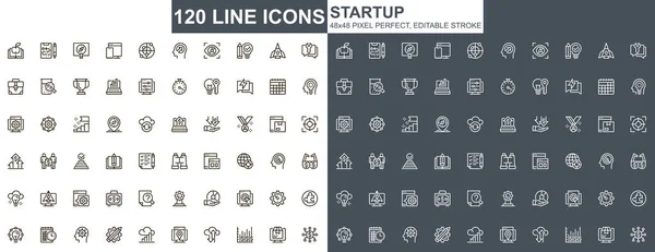 Inizio Linea Sottile Icone Impostate Generazione Sviluppo Idee Imprenditoriali Progetto — Vettoriale Stock