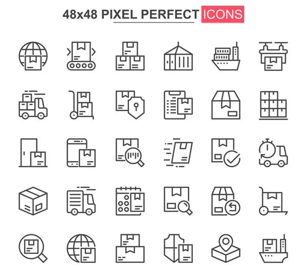 Servicio Entrega Conjunto Iconos Línea Delgada Logística Envío Esbozan Pictogramas — Vector de stock