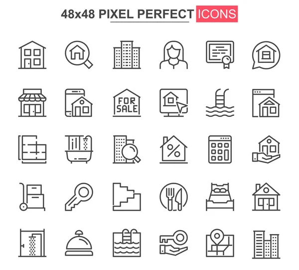 Immobilien Icon Gesetzt Immobilienmakler Skizzieren Piktogramme Für Website Und Mobile — Stockvektor