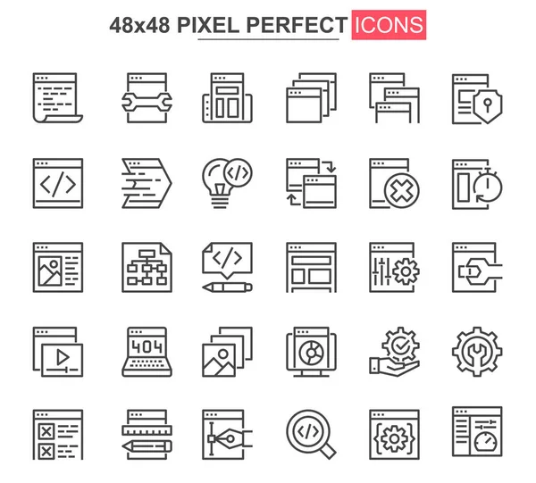 Desarrollo Web Conjunto Iconos Línea Delgada Programación Aplicaciones Describe Pictogramas — Archivo Imágenes Vectoriales