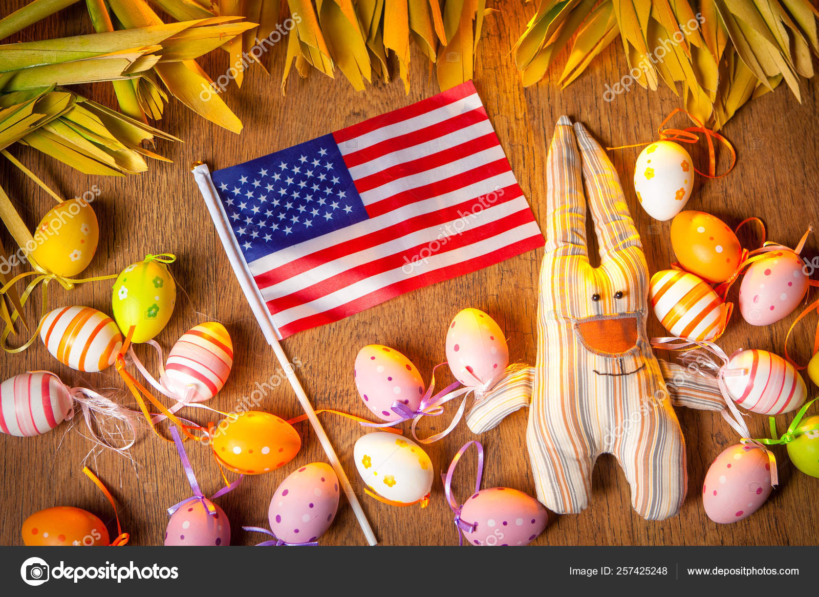 Feast Easter Usa Two Rabbits Easter Eggs Ornaments Easter Holiday