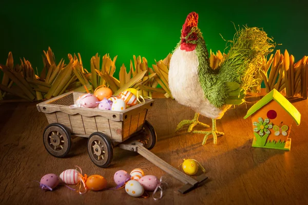 The Feast of Easter. Chicken for months. Decoration of the holiday of Easter. Easter eggs.