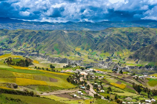 Settlement in the valley of the Andes mountains. Settlement in the mountains. Mountains of the Andes. Ecuador. Travel around Ecuador by car.