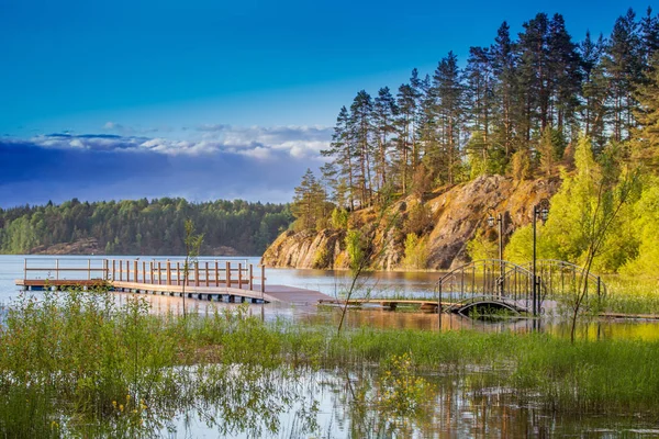 Wooden pier on the lake. Pier.