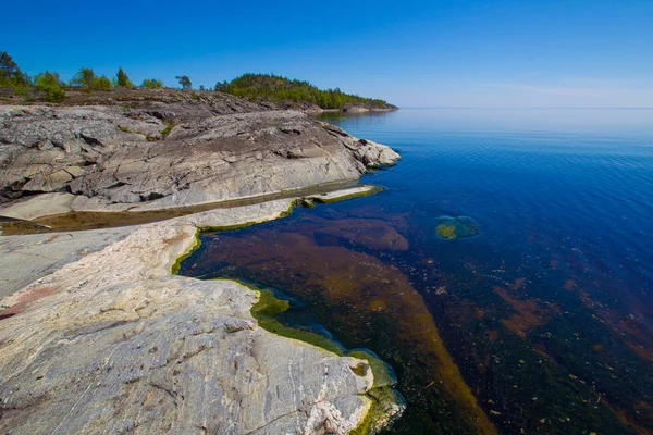 Wild nature. Rocky coast. Sunny day. Norway. Finland. The nature of Finland. Rocky beach on a sunny day.