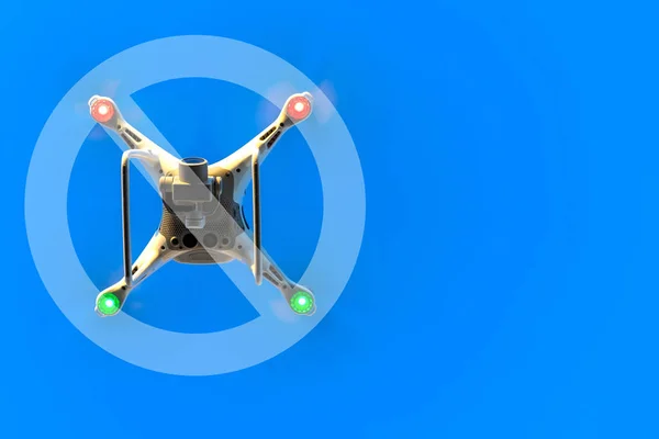 Drone against the blue sky. Prohibition of flights to Drone. The sign of the Drone is forbidden.