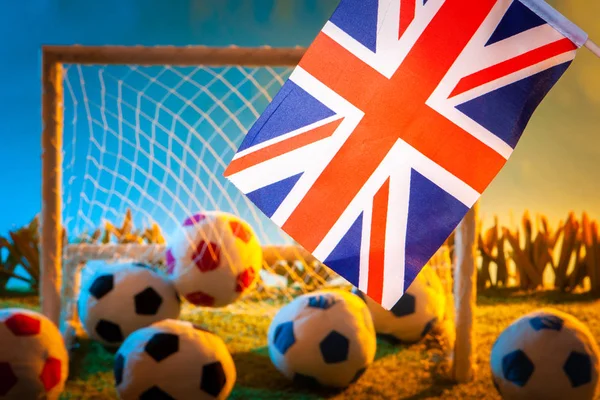 Meeting of the National football teams of Germany and England. Flag of England on the football field. Flag of Germany on the football field. Football concept. Football game.