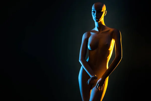 mannequin in the dark. Mannequin woman. Light mannequin on a black background.