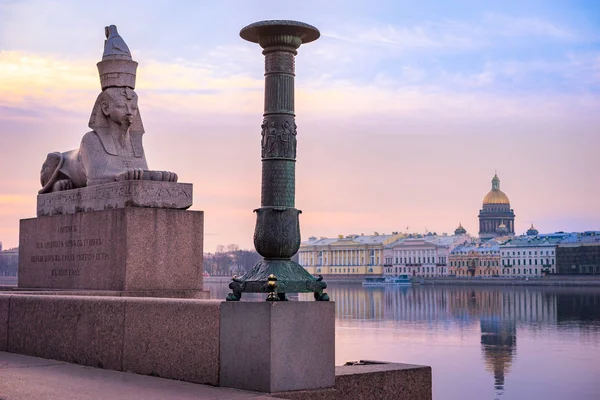 Saint Petersburg. Sphinx. Russia. White nights in St. Petersburg. River Neva. Architecture in Russia. Vasilievsky Island in St. Petersburg. Quay of Peterburg.