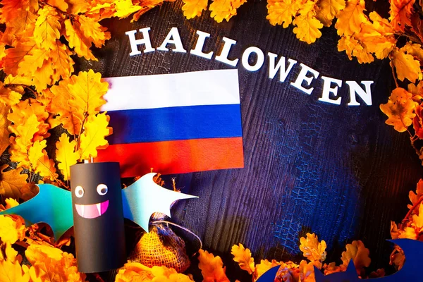 Halloween holiday. Decoration for the holiday. Vampires. Autumn holiday. Halloween in Russia. Russian flag.