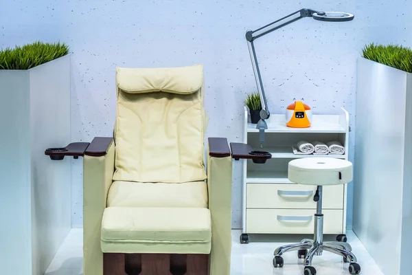 Pedicure room. Pedicure chair. Equipment cosmetology offices. Fe
