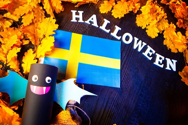 Halloween holiday. Decoration for the holiday. Vampires. Autumn holiday. Halloween in Sweden. flag of sweden.