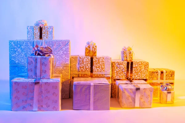 Presents. Decorated boxes with gifts. New Year. Christmas. Holid