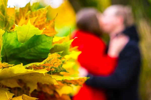 Autumn. Couple in love. Autumn leaves.