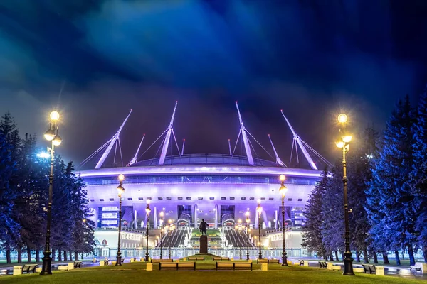 Saint-Petersburg. Illuminated Gazprom arena stadium on a winter — Stock Image Saint-Petersburg. Illuminated Gazprom arena stadium on a winter Stock Picture