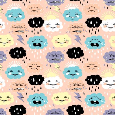komik duygusal bulutlar desen, çocuklar için tasarım