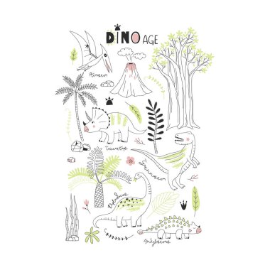 dinozor modern grafik renkli baskı