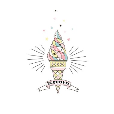 tek boynuzlu at Ice cream, doodle çocuk illüstrasyon