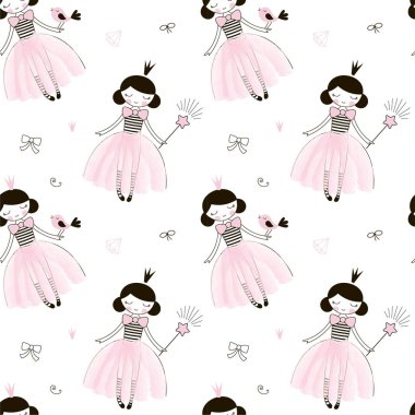 sevimli kız çocuk odası Prenses dekoratif seamless modeli