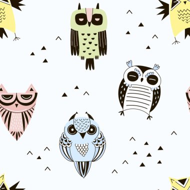 grafik şirin baykuş seamless modeli