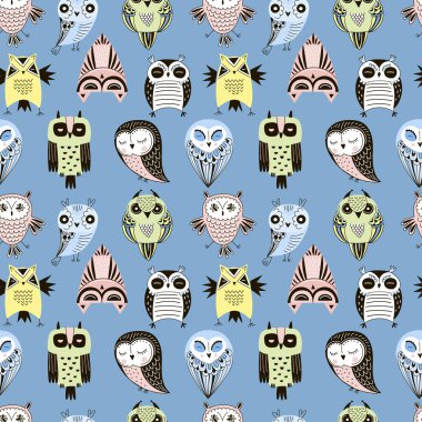 şirin dekoratif grafik baykuşlar desen