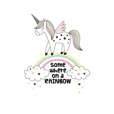 gökkuşağı, doodle çocuk sanat yürüyüş çok güzel tek boynuzlu at