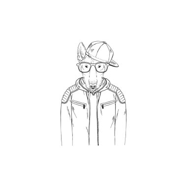 Boğa korkunç hipster portre, moda köpekler