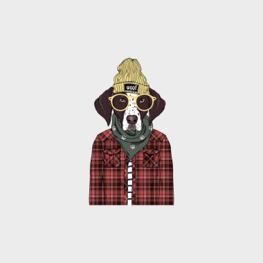 German Shorthaired Pointer hipster portrait, fashion dogs clipart