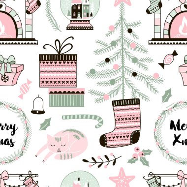  Merry Christmas seamless decorative pattern clipart