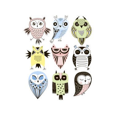 grafik şirin kuş baykuşlar seti 