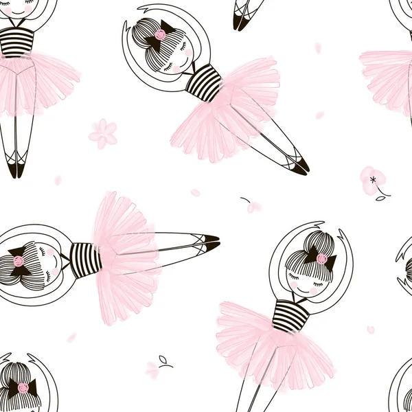 Cute Ballerina Decorative Seamless Pattern — Stock Vector