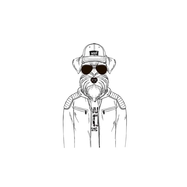 Schnauzer Hipster Portret Fashion Honden — Stockvector