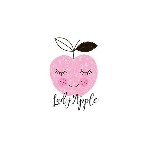 Lady Apple Doodle Illustration Kids — Stock Vector