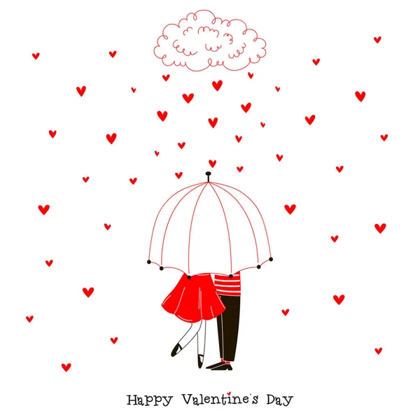 Couple Amoureux Sous Parapluie Valentine Day Design — Image vectorielle