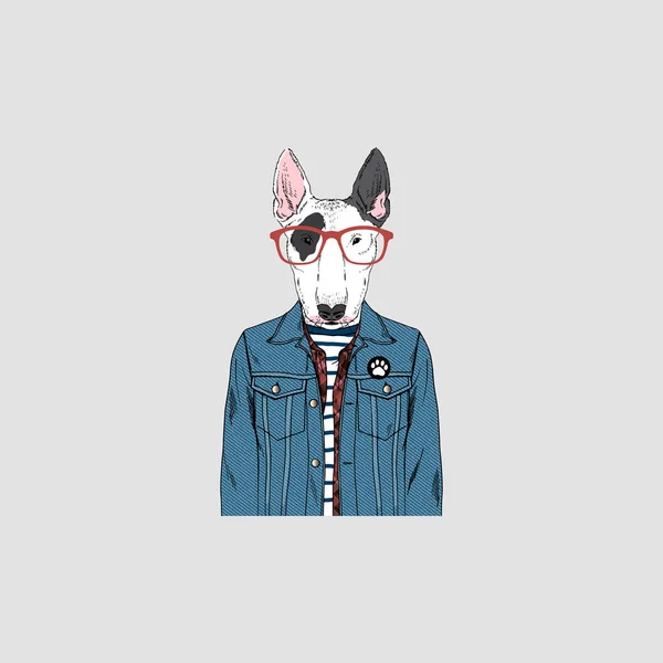 Bull Terrier Hipster Portret Fashion Honden — Stockvector