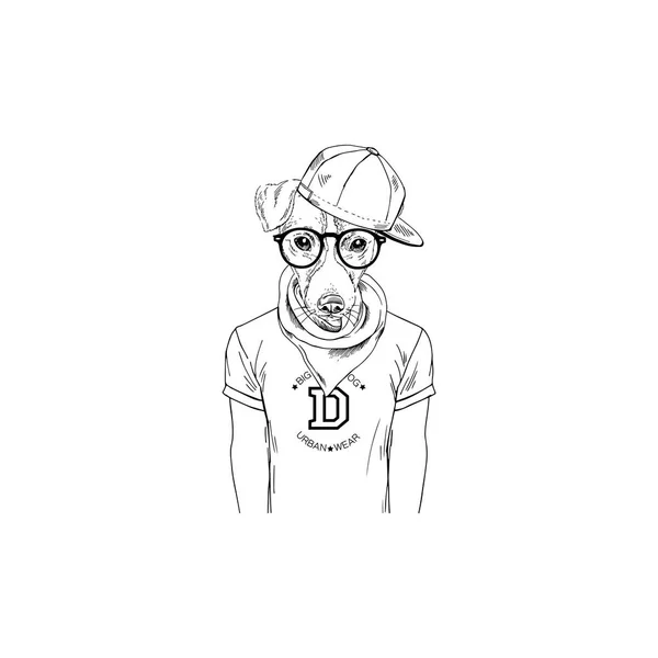 Jack Russell Terrier Hipster Portrait Fashion Dogs — Stock Vector