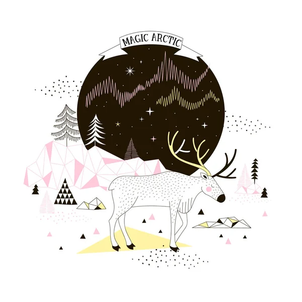 Magic Arctic Poster Scandinavian Style — Stock Vector