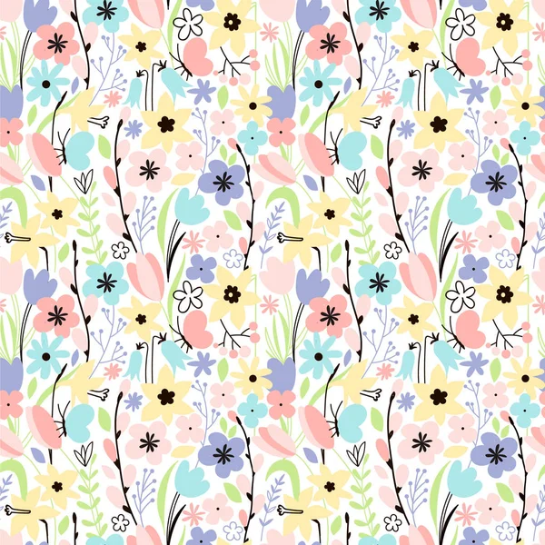 鲜艳色彩的春花图案 — 图库矢量图片