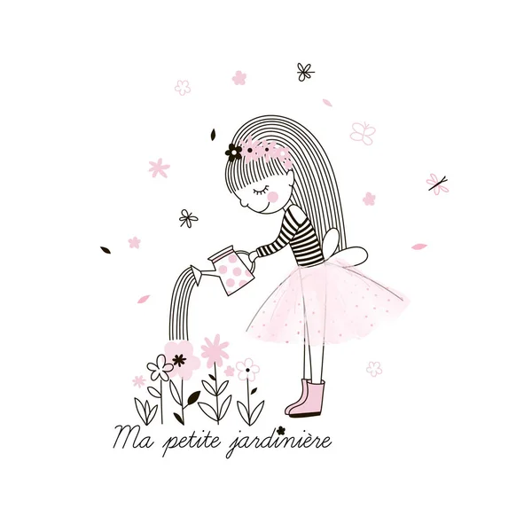 Küçük Çiçekçi Kız Doodle Hat Illüstrasyon — Stok Vektör