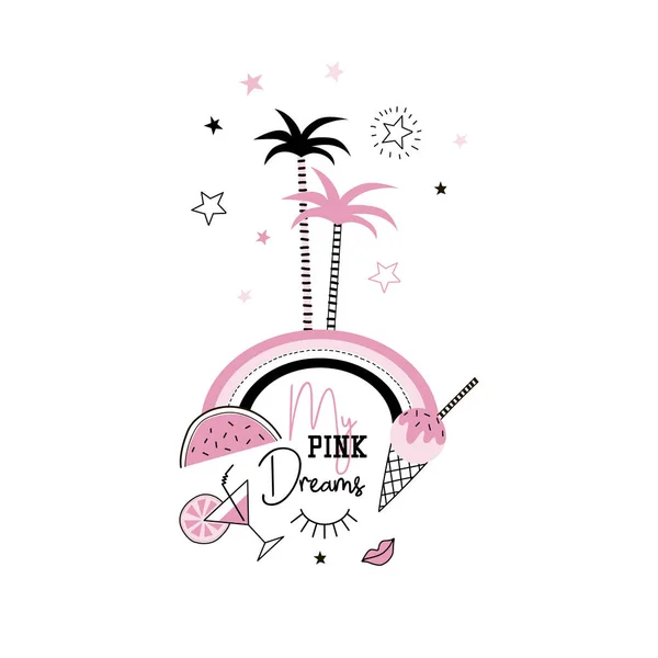 ピンクの夢のコラージュのアートワークをピンクで — ストックベクタ