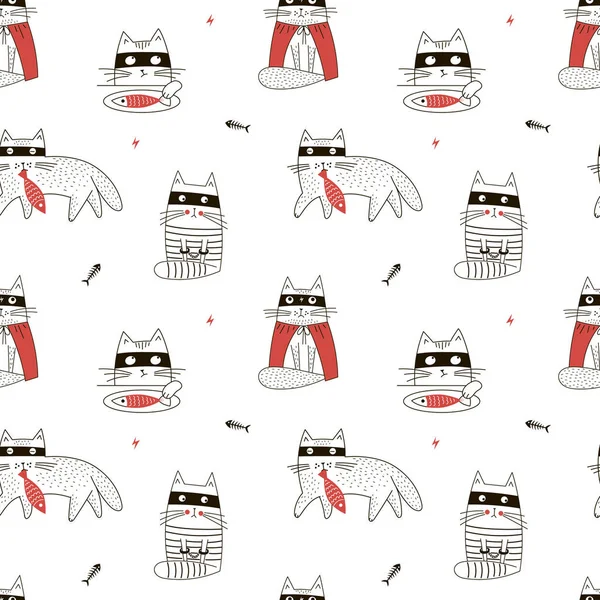 Funny Cat Animal Seamless Pattern — Stock Vector