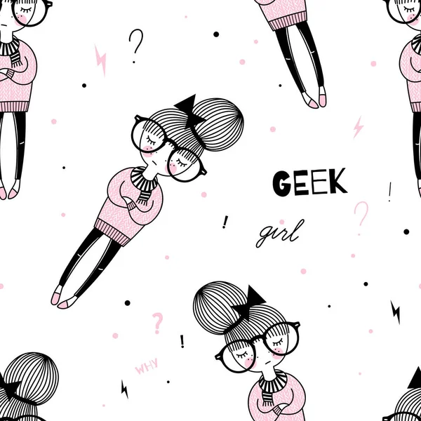 Piccolo Modello Ragazza Geek Design Bambini — Vettoriale Stock