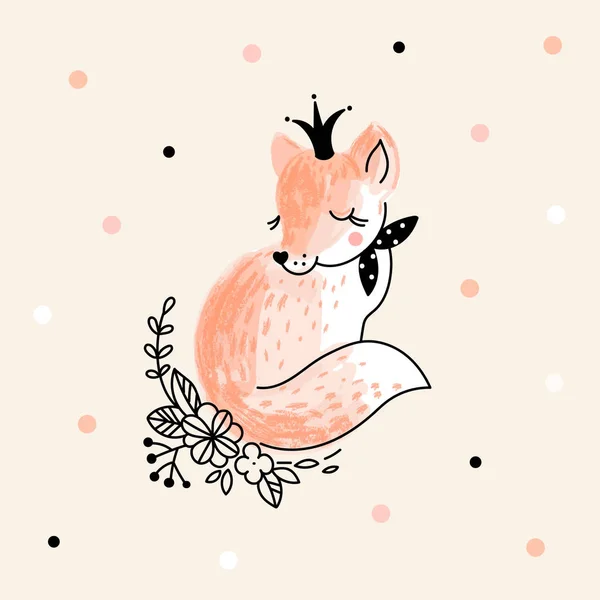 Mignon Renard Princesse Décoratif Enfant Illustration — Image vectorielle