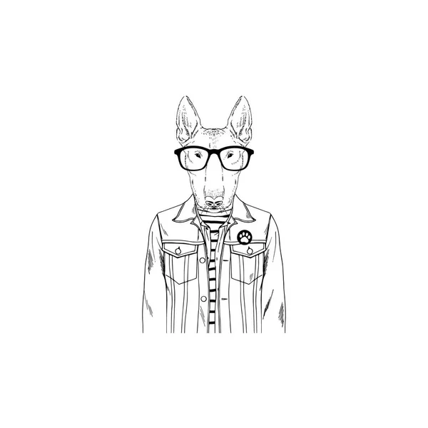 Bull Terrier Ritratto Hipster Cani Moda — Vettoriale Stock