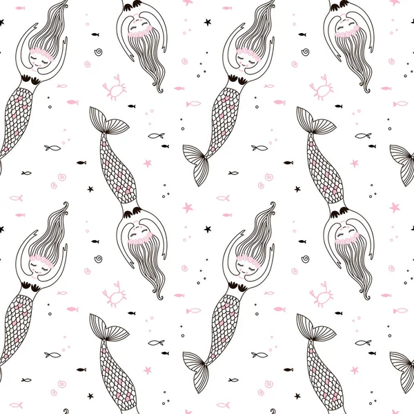 Kleine Meerjungfrau Nahtlose Muster Design Für Kinder — Stockvektor