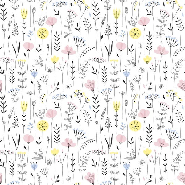 Tender Natural Floral Seamless Pattern — Stock Vector