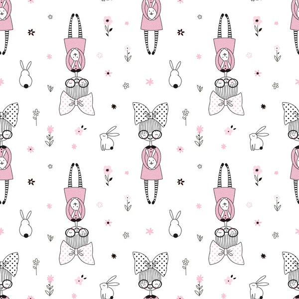 Little Girl Bunnies Pattern Design Kids — Stock Vector
