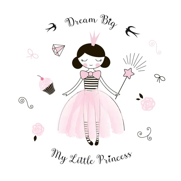 Küçük Prenses Kız Şirin Çocukları Doodle — Stok Vektör